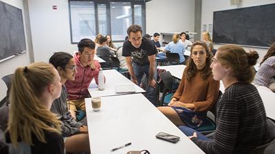 Students around tables